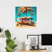 Retro-Wohnmobil und Palmen Poster (Heimbüro)