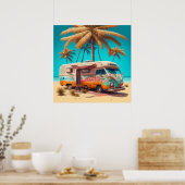 Retro-Wohnmobil und Palmen Poster (Küche)