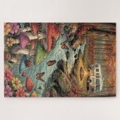 Retro-Wohnwagen, Pilze, Bach und Blumen Puzzle (Horizontal)