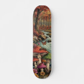 Retro-Wohnwagen, Pilze, Bach und Blumen Skateboard (Vorne)