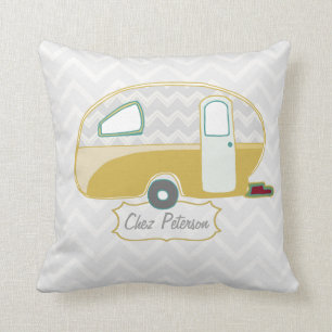 Retro-Wohnwagen Senfgelb und Grau Chevron Kissen