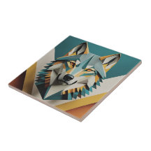 Retro-Wolf cooler geometrischer Stil Blau Senf