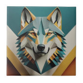 Retro Wolf cooler geometrischer Stil Blue Senf Fliese (Vorderseite)