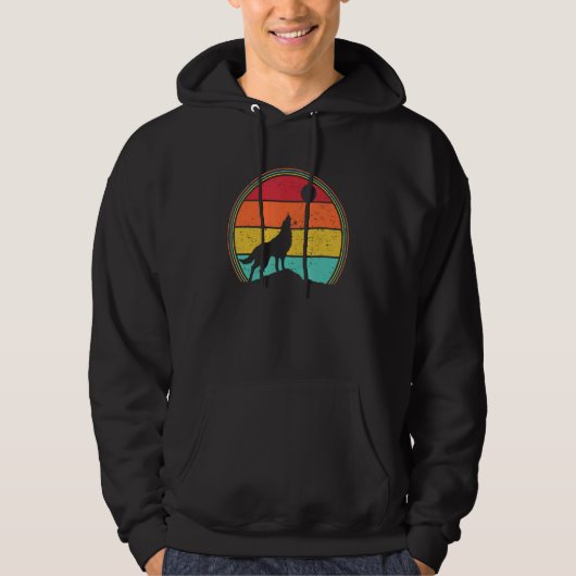 Retro Wolf heult am Mond Hoodie (Vorderseite)