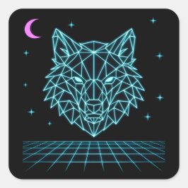 Retro Wolf Synthwave - Neon Nacht Heuler Quadratischer Aufkleber