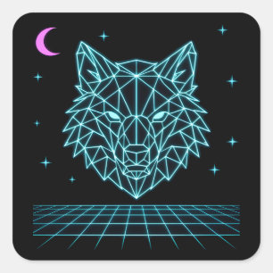 Retro Wolf Synthwave - Neon Nacht Heuler Quadratischer Aufkleber