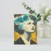 Retro Woman Brain Waves Mixed Media Collage Postkarte (Stehend Vorderseite)