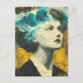 Retro Woman Brain Waves Mixed Media Collage Postkarte (Vorderseite)