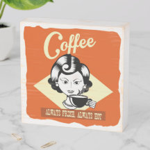 Retro Woman Coffee Box Zeichen