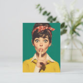 Retro Woman Making a Shush Postkarte (Stehend Vorderseite)