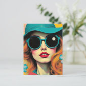 Retro Woman Matching Sunglasses and Hat Postkarte (Stehend Vorderseite)