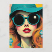 Retro Woman Matching Sunglasses and Hat Postkarte (Vorderseite)