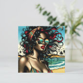 Retro Woman on Beach Comic Style Pop Art (Stehend Vorderseite)