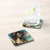 Retro Woman on Beach Comic Style Pop Art Getränkeuntersetzer (Rechte Seite)