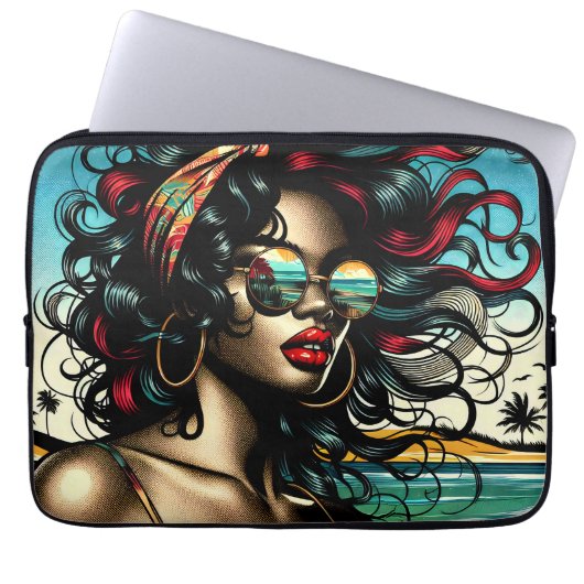 Retro Woman on Beach Comic Style Pop Art Laptopschutzhülle (Vorderseite)