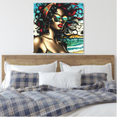 Retro Woman on Beach Comic Style Pop Art Leinwanddruck (Insitu (Schlafzimmer))