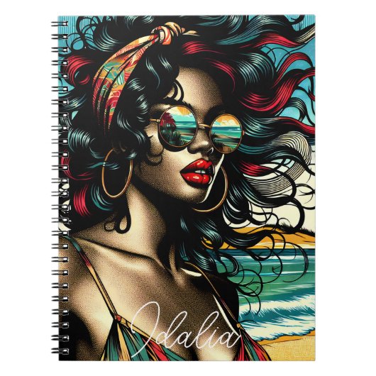 Retro Woman on Beach Comic Style Pop Art Notizblock (Vorderseite)