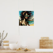 Retro Woman on Beach Comic Style Pop Art Poster (Küche)