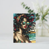 Retro Woman on Beach Comic Style Pop Art Postkarte (Stehend Vorderseite)