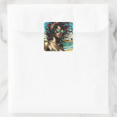 Retro Woman on Beach Comic Style Pop Art Quadratischer Aufkleber (Tasche)