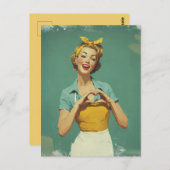 Retro Woman Sending Love Postkarte (Vorne/Hinten)