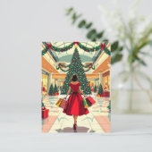 Retro Woman Shopping Mid Century Christmas Postkarte (Stehend Vorderseite)