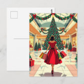 Retro Woman Shopping Mid Century Christmas Postkarte (Vorne/Hinten)