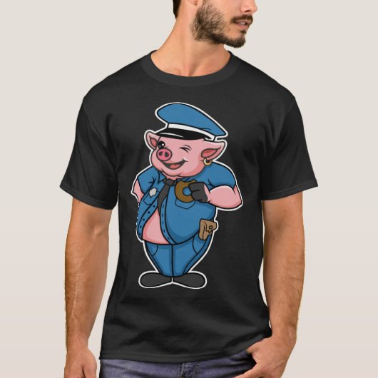 Retro Women Mens Pig Cop Farm Animal I Love Pigs T-Shirt (Vorderseite)
