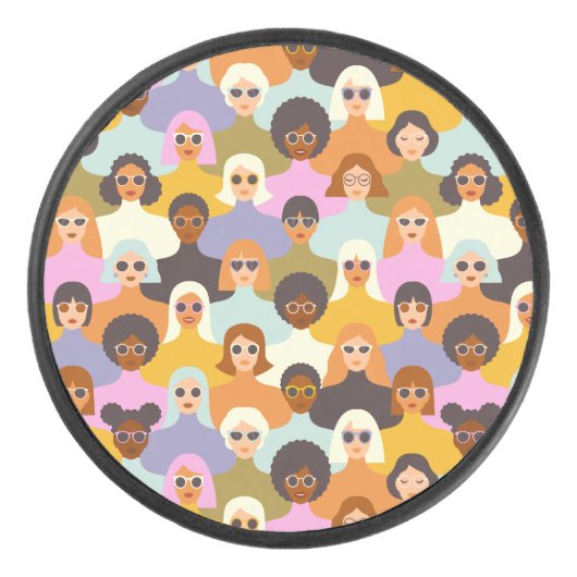 Retro Women of the World Pattern Eishockey Puck (Vorderseite)