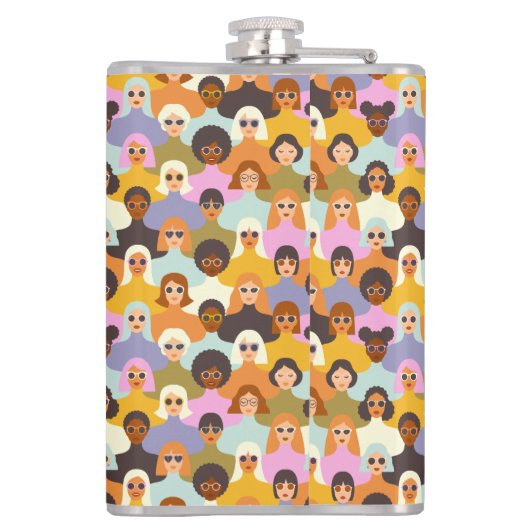 Retro Women of the World Pattern Flachmann (Rückseite)