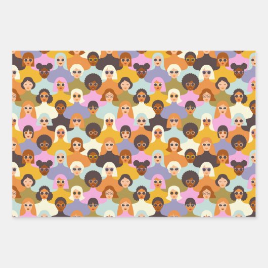 Retro Women of the World Pattern Geschenkpapier Set (Vorderseite 3)