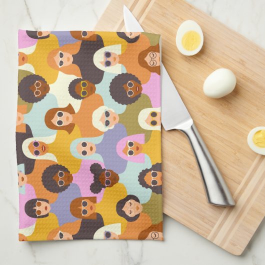 Retro Women of the World Pattern Geschirrtuch (Viertel Falte)