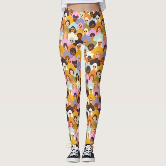 Retro Women of the World Pattern Leggings (Vorderseite)