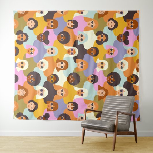 Retro Women of the World Pattern Wandteppich (Beispiel (Horizontal))