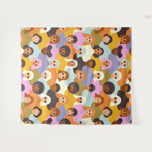 Retro Women of the World Pattern Wandteppich (Vorderseite (Horizontal))