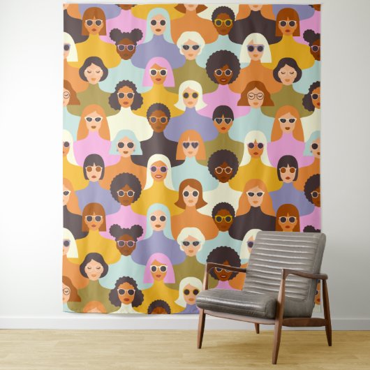 Retro Women of the World Pattern Wandteppich (Beispiel)