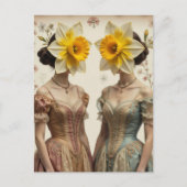 Retro Women With Daffodil Heads Postkarte (Vorderseite)