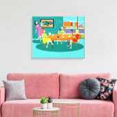 Retro Women's Card Game Stretched Leinwand drucken (Insitu (Wohnzimmer))