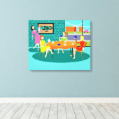 Retro Women's Card Game Stretched Leinwand drucken (Insitu (Holzboden))