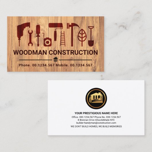 Retro Wood Grain Handyman Tools Visitenkarte (Vorne/Hinten)