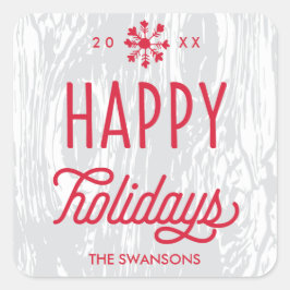 Retro Woodgrain Happy Holidays Geschenksticker Quadratischer Aufkleber