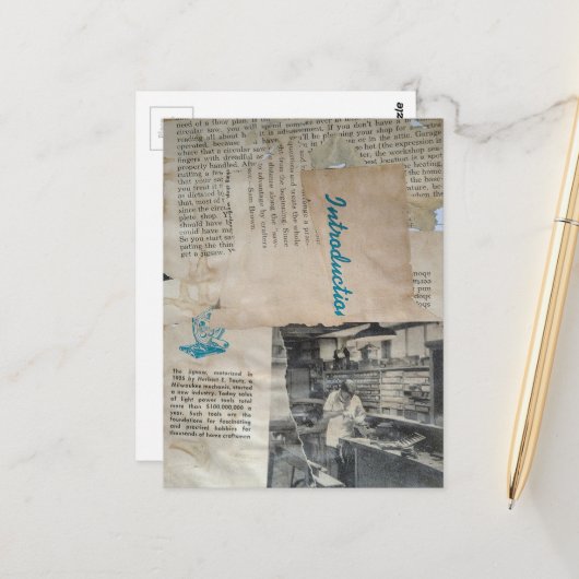 Retro Woodworking Intro Mixed Media Collage  Postkarte (Vorderseite/Rückseite Beispiel)