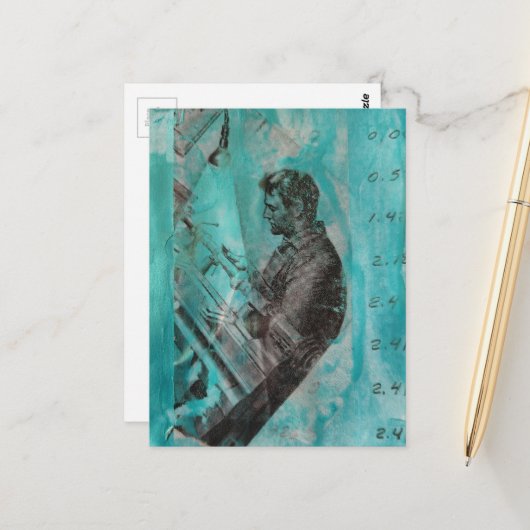 Retro Woodworking Man on a Blue Background Postkarte (Vorderseite/Rückseite Beispiel)