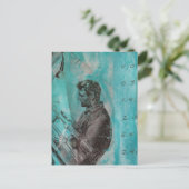 Retro Woodworking Man on a Blue Background Postkarte (Stehend Vorderseite)