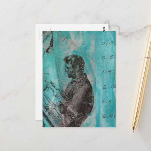 Retro Woodworking Man on a Blue Background Postkarte (Vorderseite/Rückseite Beispiel)