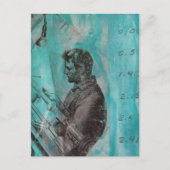 Retro Woodworking Man on a Blue Background Postkarte (Vorderseite)