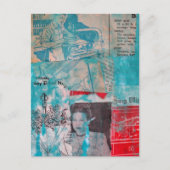 Retro Woodworking Man Woman Flowers Collage Postkarte (Vorderseite)