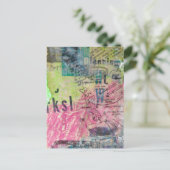 Retro Woodworking mixed media collage colorful Postkarte (Stehend Vorderseite)