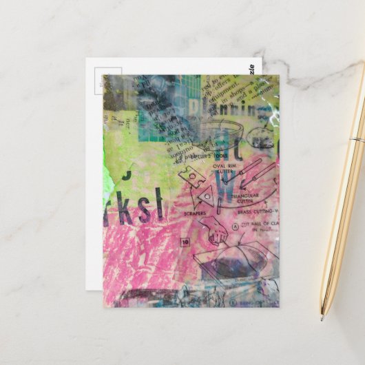Retro Woodworking mixed media collage colorful Postkarte (Vorderseite/Rückseite Beispiel)