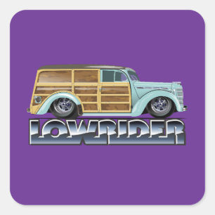 Retro Woody Lowrider Quadratischer Aufkleber